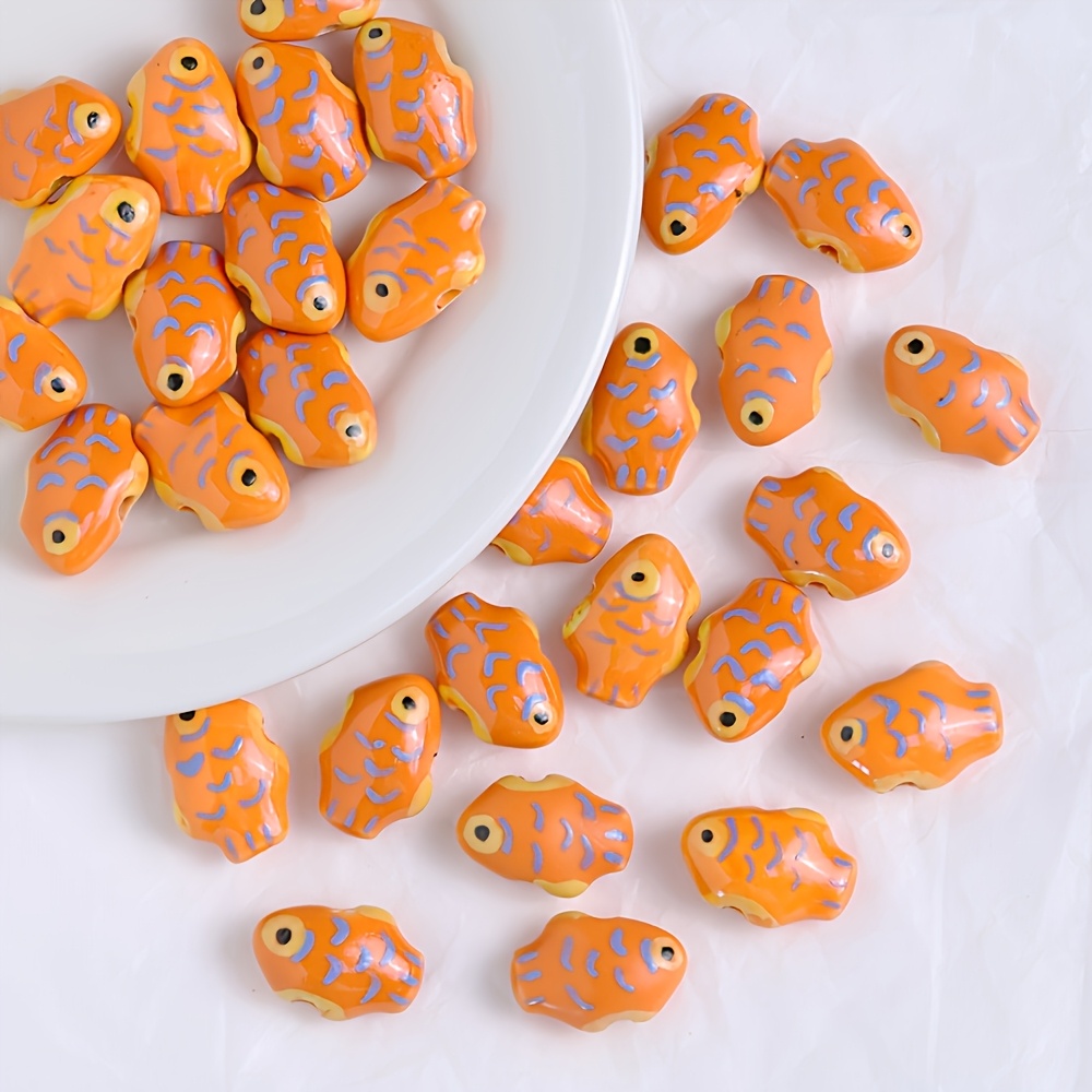 3pcs Hand-Painted Ceramic Fish Loose Beads for Jewelry Decor